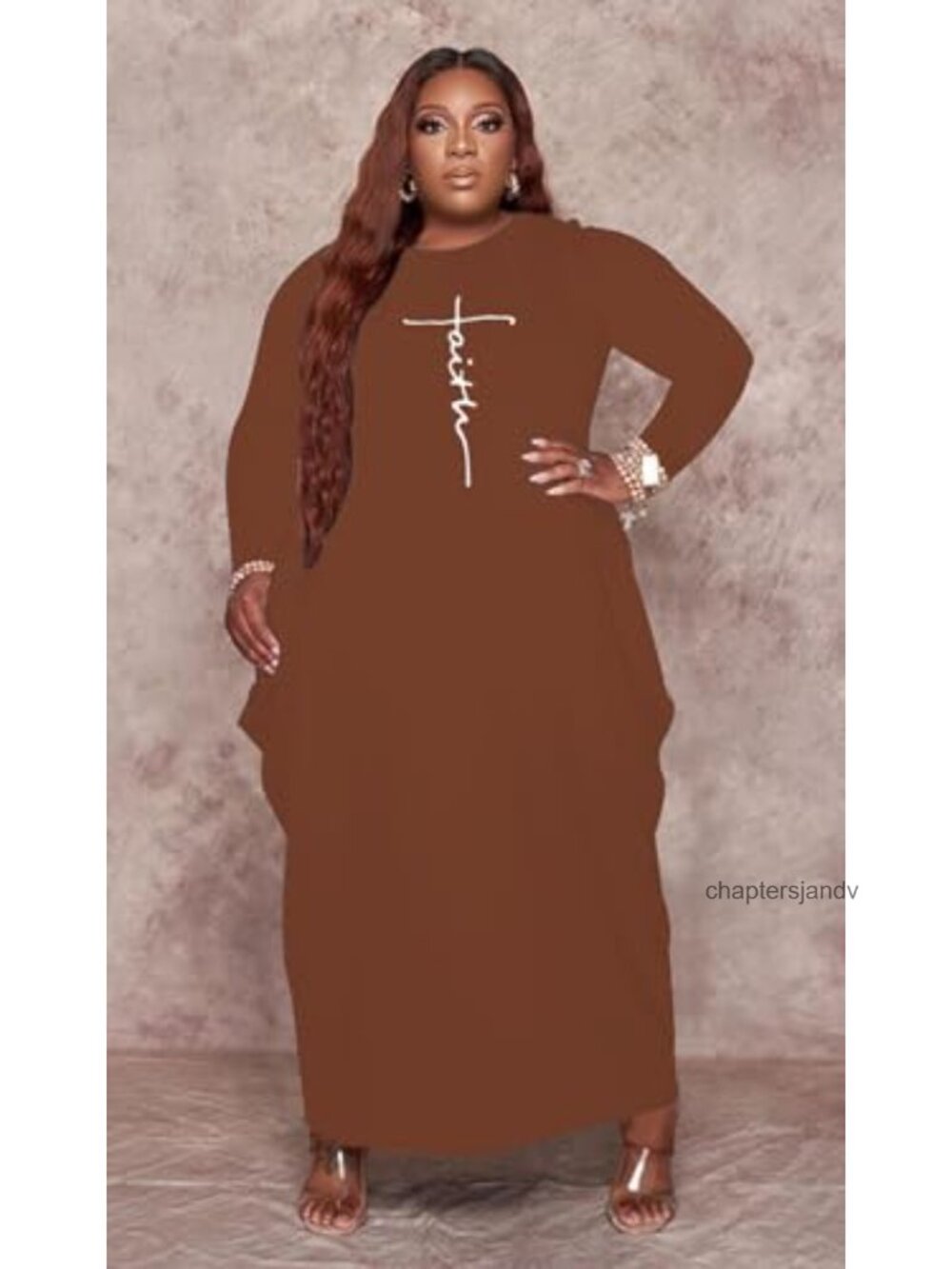 Women's Plus Size Maxi T-Shirt Dress Faith Print Long Sleeve Casual - Picture 5 of 5